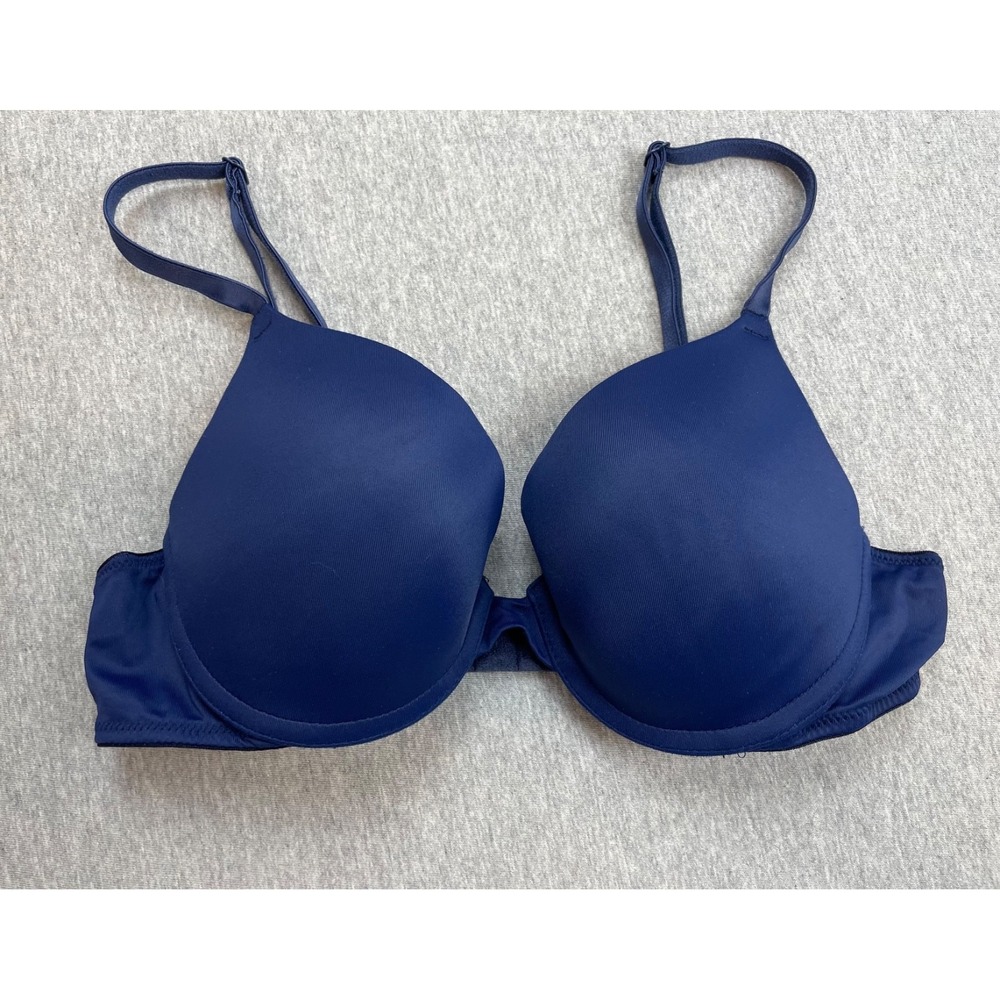 Victorias Secret PINK Bra Women 34B Blue Wear Everywhere Lined Push Up Underwire